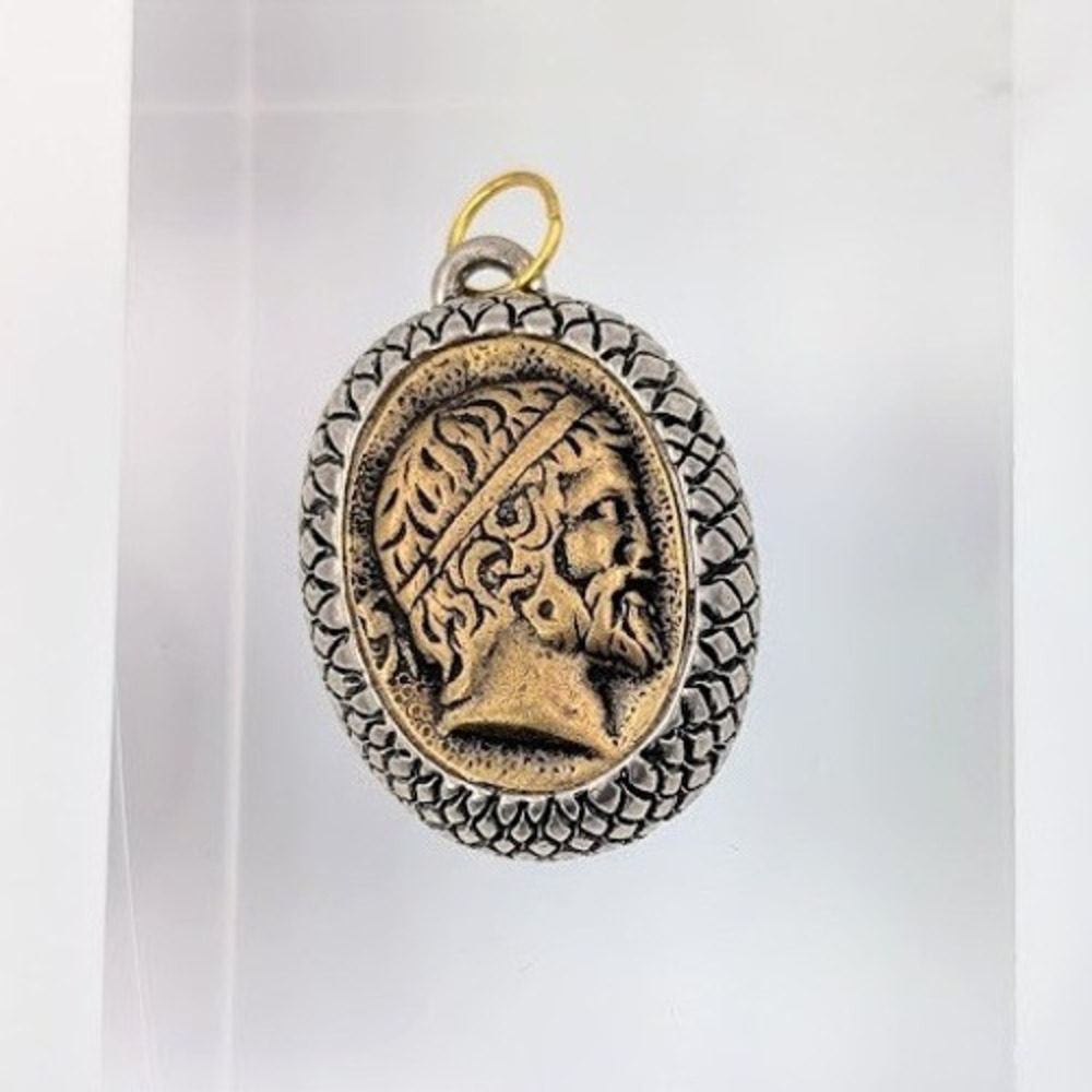 Greek Revival Pendant Vintage‎ Button Two Tone Upcycled Repurposed